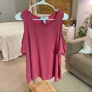 Forever 21 Cut Out Shoulder Tee, Coral/Pink, size juniors 2X, fits like XL women